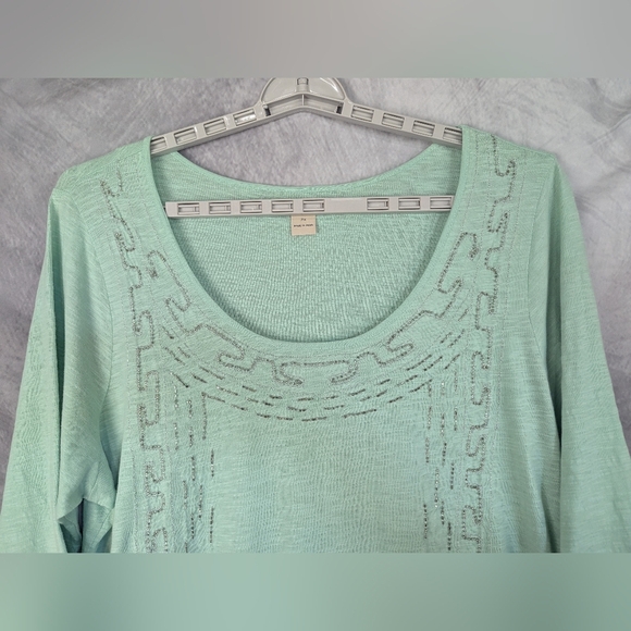 Lucky Brand Mint Green 2X Blouse With Delicate Beading - Picture 5 of 11